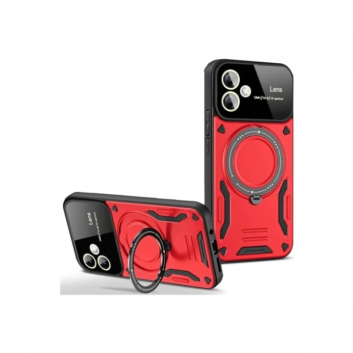 Mey İthalat®  Samsung Galaxy A06 Kılıf Joy Lens Standlı Kapak - Kırmızı