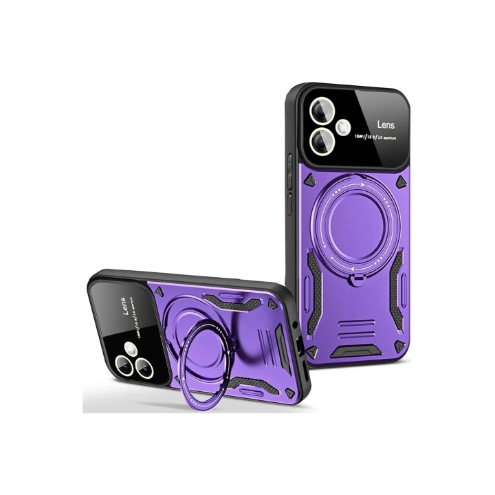 Mey İthalat®  Samsung Galaxy A06 Kılıf Joy Lens Standlı Kapak - Mor