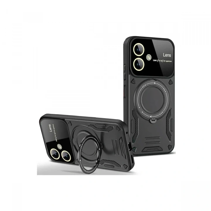 Mey İthalat®  Samsung Galaxy A06 Kılıf Joy Lens Standlı Kapak - Siyah