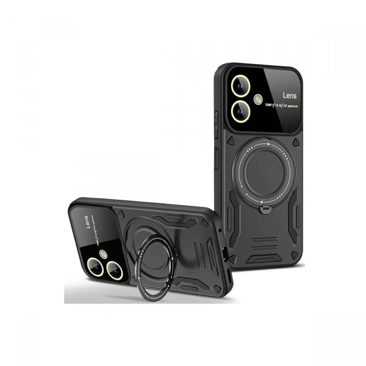 Mey İthalat®  Samsung Galaxy A06 Kılıf Joy Lens Standlı Kapak - Siyah