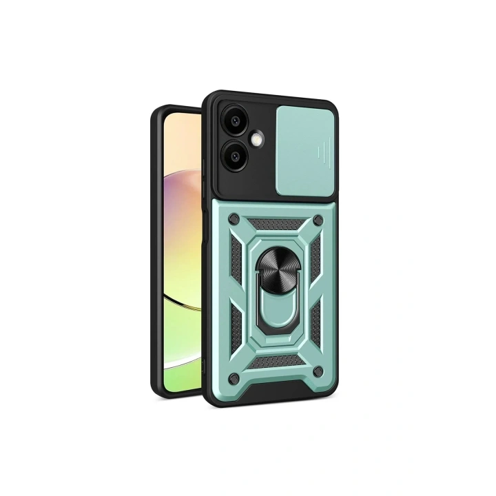 Mey İthalat®  Samsung Galaxy A06 Kılıf Pars Lens Yüzüklü Silikon - Yeşil