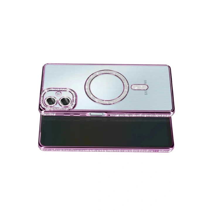 Mey İthalat®  Samsung Galaxy A07 4G Joke Simli Magneticsafe Kılıf - Derin Mor