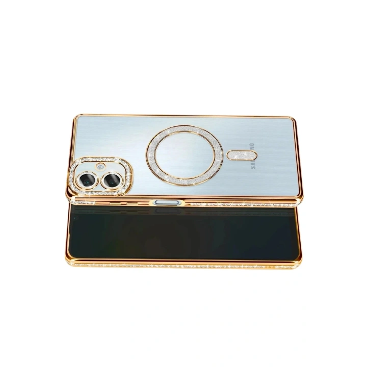 Mey İthalat®  Samsung Galaxy A07 4G Joke Simli Magneticsafe Kılıf - Gold
