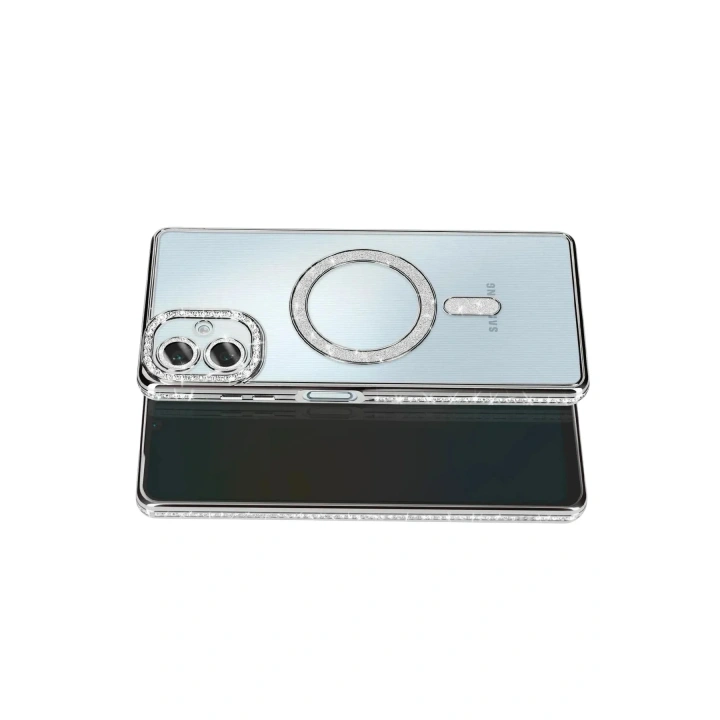 Mey İthalat®  Samsung Galaxy A07 4G Joke Simli Magneticsafe Kılıf - Gümüş