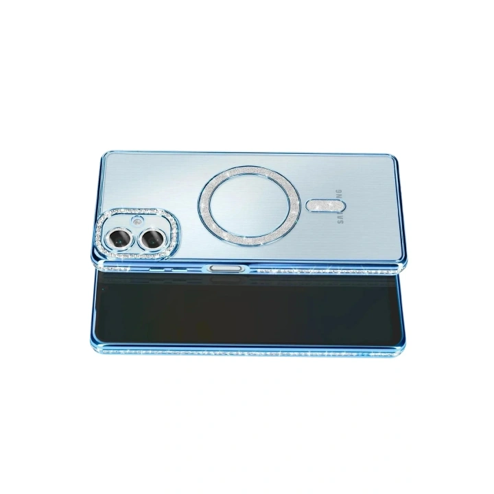 Mey İthalat®  Samsung Galaxy A07 4G Joke Simli Magneticsafe Kılıf - Mavi