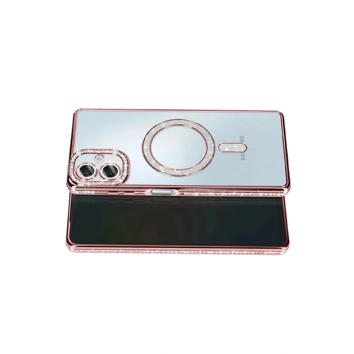 Mey İthalat®  Samsung Galaxy A07 4G Joke Simli Magneticsafe Kılıf - Pembe