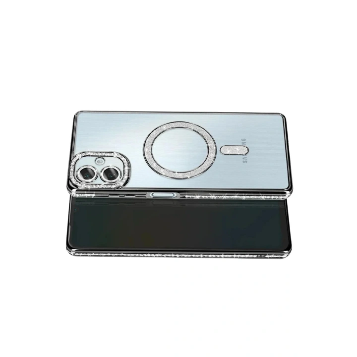 Mey İthalat®  Samsung Galaxy A07 4G Joke Simli Magneticsafe Kılıf - Siyah