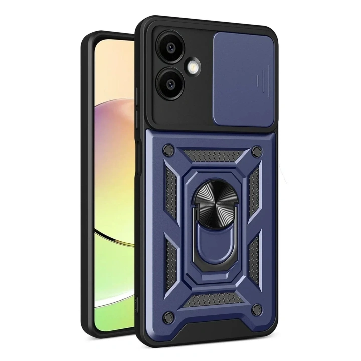 Mey İthalat®  Samsung Galaxy A07 4G Pars Lens Yüzüklü Silikon - Lacivert