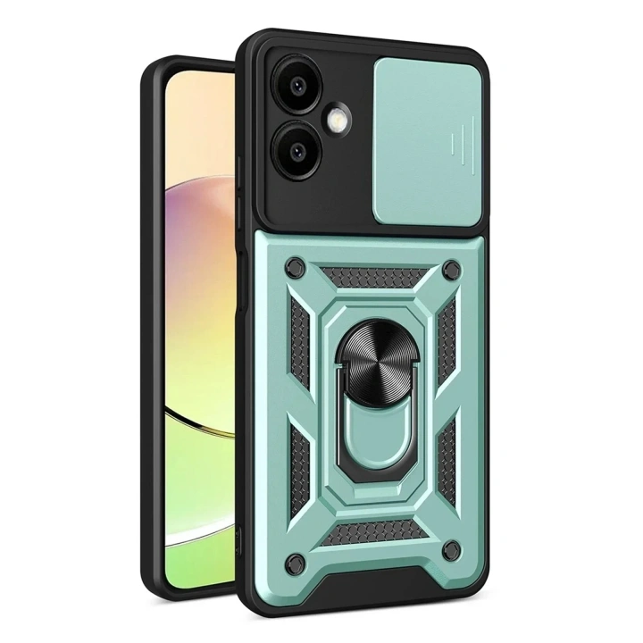 Mey İthalat®  Samsung Galaxy A07 4G Pars Lens Yüzüklü Silikon - Yeşil