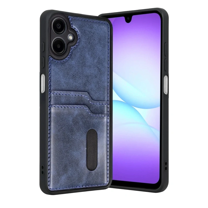 Mey İthalat®  Samsung Galaxy A07 4G Sara Kartvizitli Deri Kılıf - Lacivert