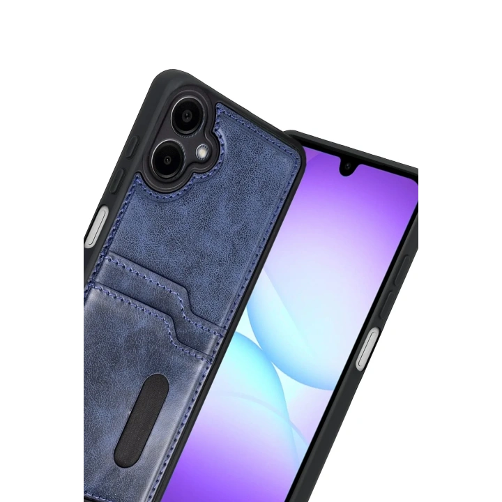 Mey İthalat®  Samsung Galaxy A07 4G Sara Kartvizitli Deri Kılıf - Lacivert