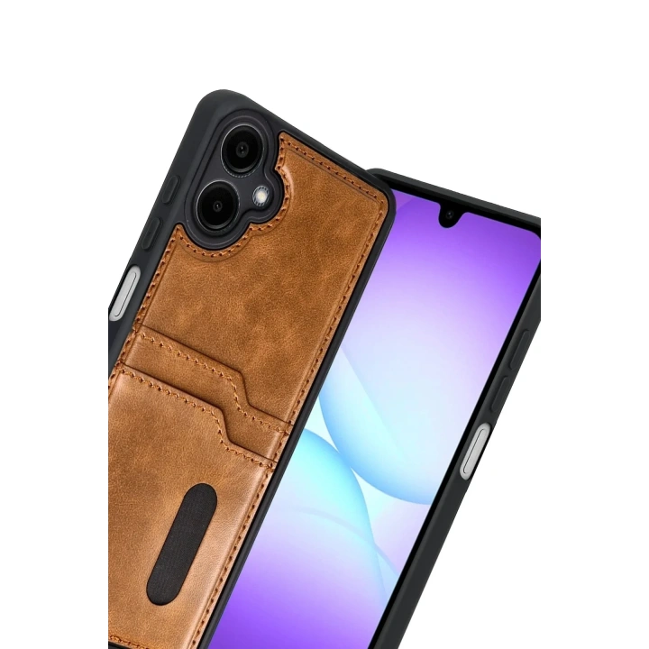 Mey İthalat®  Samsung Galaxy A07 4G Sara Kartvizitli Deri Kılıf - Taba