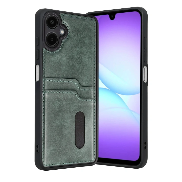 Mey İthalat®  Samsung Galaxy A07 4G Sara Kartvizitli Deri Kılıf - Yeşil