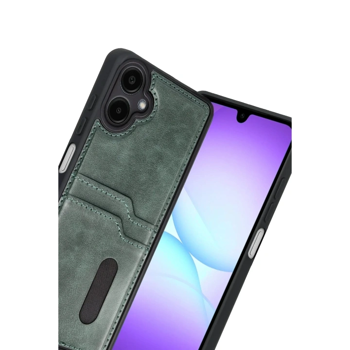 Mey İthalat®  Samsung Galaxy A07 4G Sara Kartvizitli Deri Kılıf - Yeşil