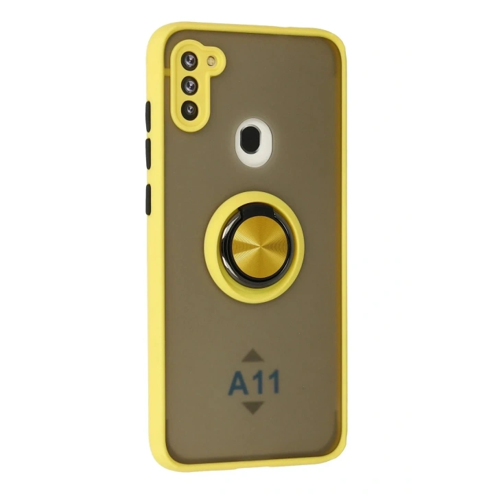 Mey İthalat®  Samsung Galaxy A11 Kılıf Montreal Yüzüklü Silikon Kapak - Sarı
