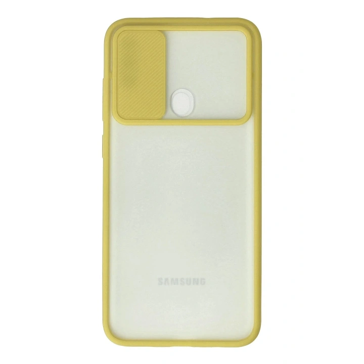 Mey İthalat®  Samsung Galaxy A11 Kılıf Palm Buzlu Kamera Sürgülü Silikon - Sarı