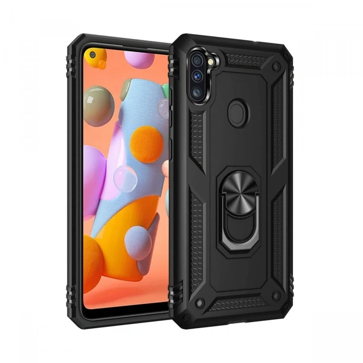 Mey İthalat®  Samsung Galaxy A11 Kılıf Sofya Yüzüklü Silikon Kapak - Siyah