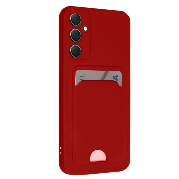Mey İthalat®  Samsung Galaxy A16 5G Kılıf Kelvin Kartvizitli Silikon - Kırmızı