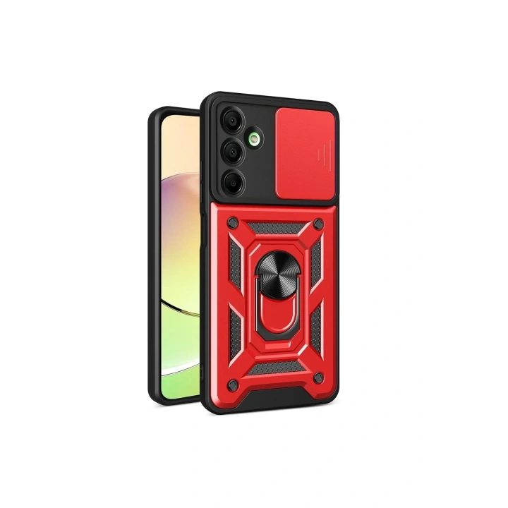 Mey İthalat®  Samsung Galaxy A16 5G Kılıf Pars Lens Yüzüklü Silikon - Kırmızı