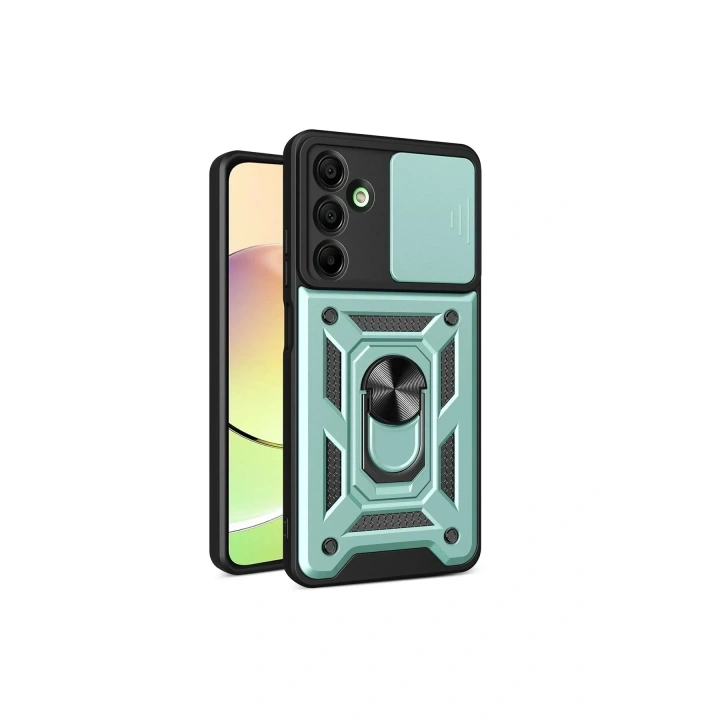 Mey İthalat®  Samsung Galaxy A16 5G Kılıf Pars Lens Yüzüklü Silikon - Yeşil