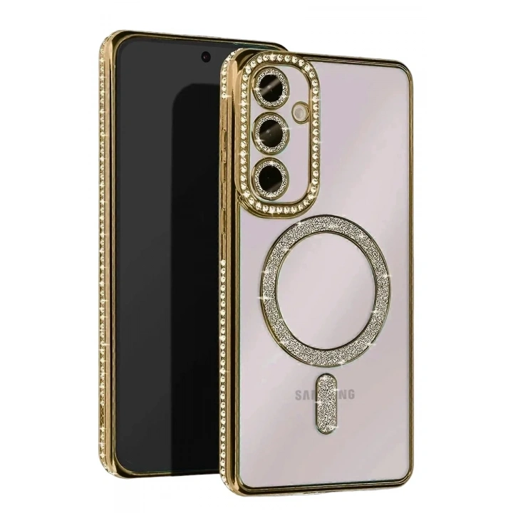 Mey İthalat®  Samsung Galaxy A17 5G Joke Simli Magneticsafe Kılıf - Gold