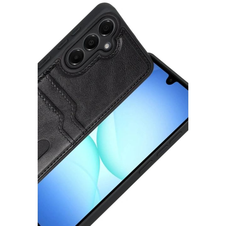 Mey İthalat®  Samsung Galaxy A17 5G Sara Kartvizitli Deri Kılıf - Siyah