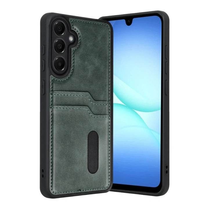 Mey İthalat®  Samsung Galaxy A17 5G Sara Kartvizitli Deri Kılıf - Yeşil