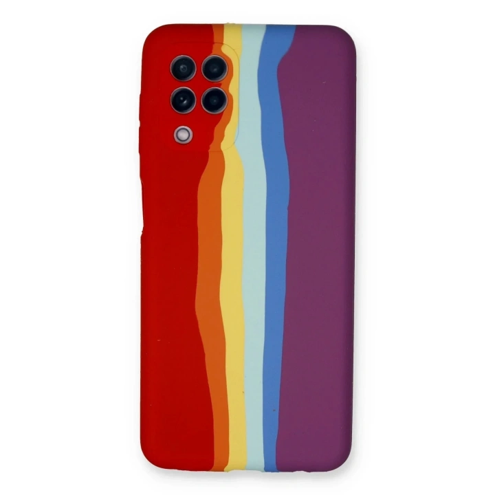 Mey İthalat®  Samsung Galaxy A22 Kılıf Ebruli Lansman Silikon - Kırmızı-Mor