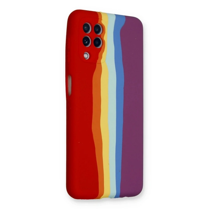 Mey İthalat®  Samsung Galaxy A22 Kılıf Ebruli Lansman Silikon - Kırmızı-Mor
