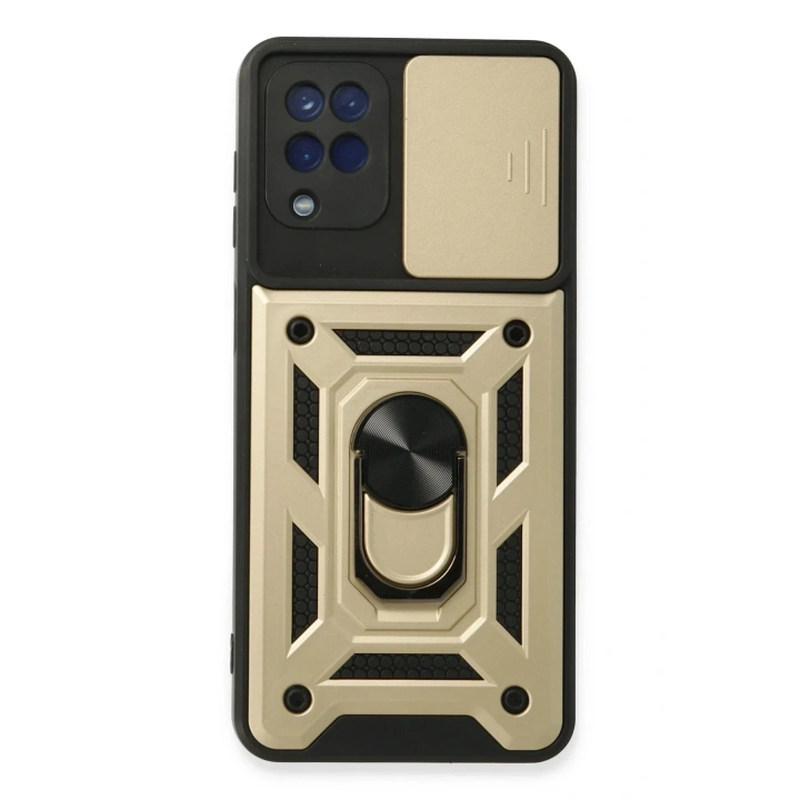 Mey İthalat®  Samsung Galaxy A22 Kılıf Pars Lens Yüzüklü Silikon - Gold