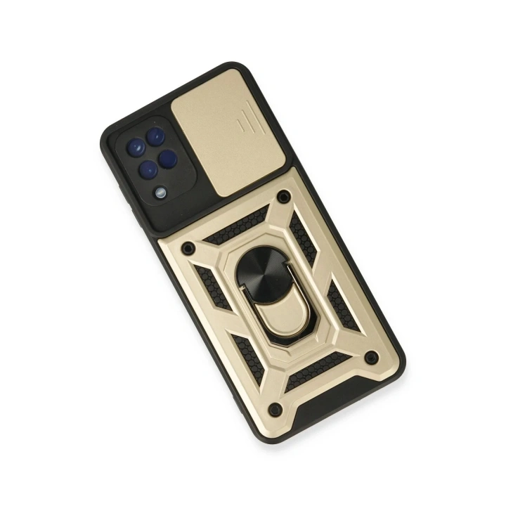 Mey İthalat®  Samsung Galaxy A22 Kılıf Pars Lens Yüzüklü Silikon - Gold
