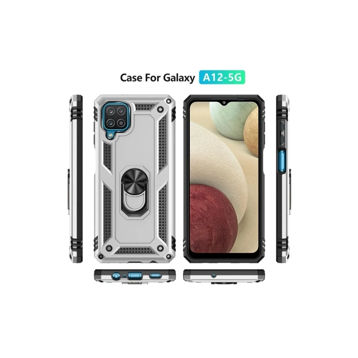 Mey İthalat®  Samsung Galaxy A22 Kılıf Sofya Yüzüklü Silikon Kapak - Gümüş