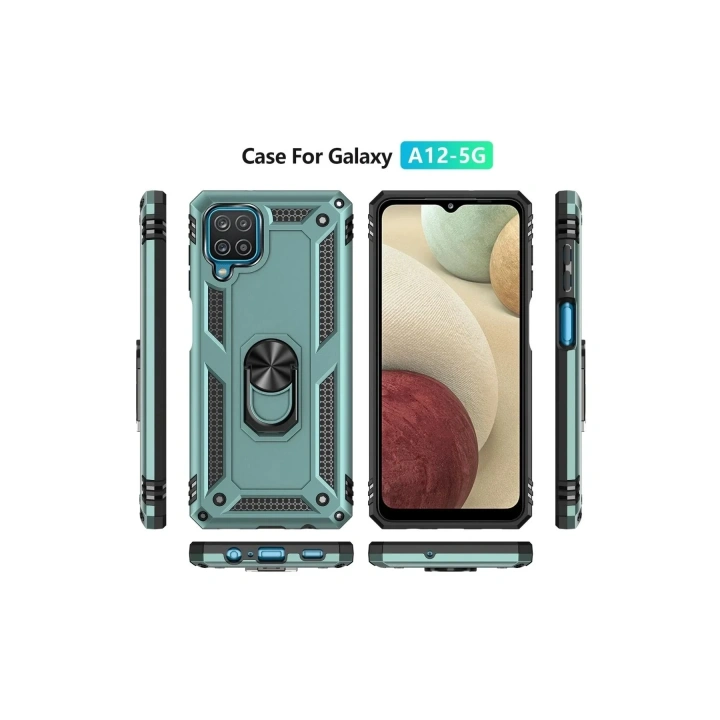 Mey İthalat®  Samsung Galaxy A22 Kılıf Sofya Yüzüklü Silikon Kapak - Yeşil