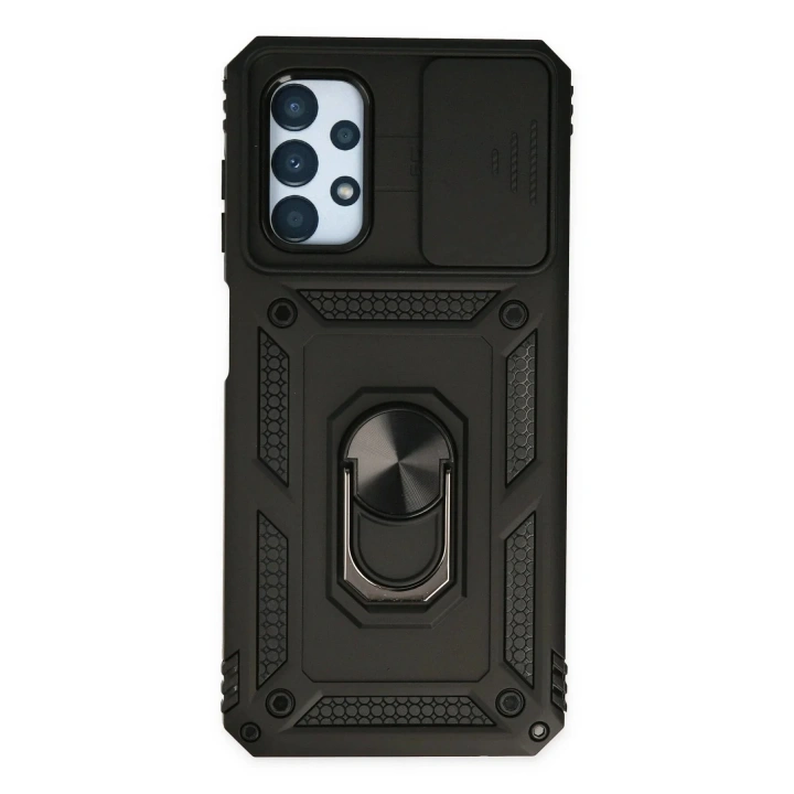Mey İthalat®  Samsung Galaxy A33 5G Kılıf Pars Lens Yüzüklü Silikon - Siyah