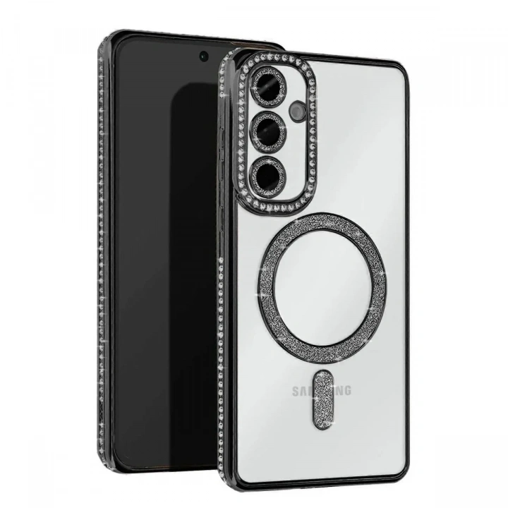 Mey İthalat®  Samsung Galaxy A35 5G Joke Simli Magneticsafe Kılıf - Siyah