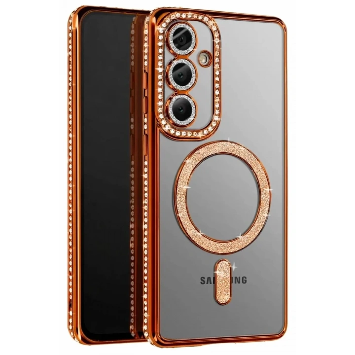 Mey İthalat®  Samsung Galaxy A37 5G Joke Simli Magneticsafe Kılıf - Turuncu