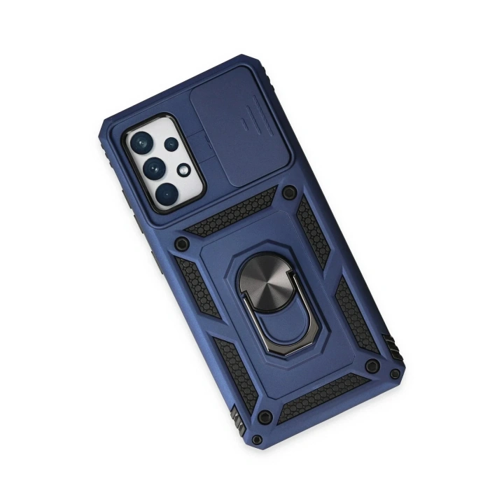 Mey İthalat®  Samsung Galaxy A52 Kılıf Pars Lens Yüzüklü Silikon - Lacivert