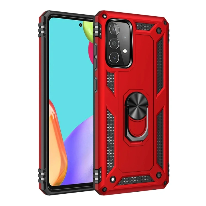 Mey İthalat®  Samsung Galaxy A52 Kılıf Sofya Yüzüklü Silikon Kapak - Kırmızı