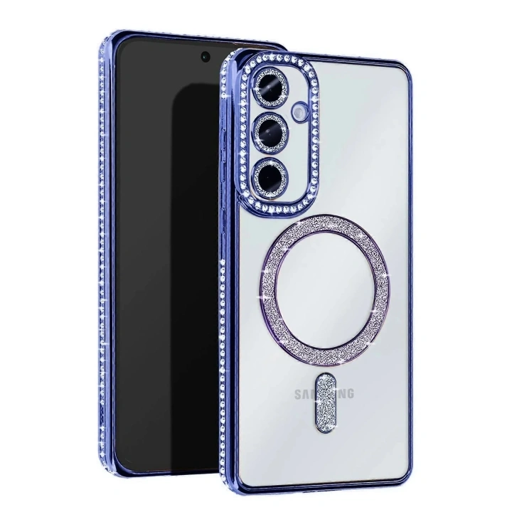 Mey İthalat®  Samsung Galaxy A56 Joke Simli Magneticsafe Kılıf - Mavi
