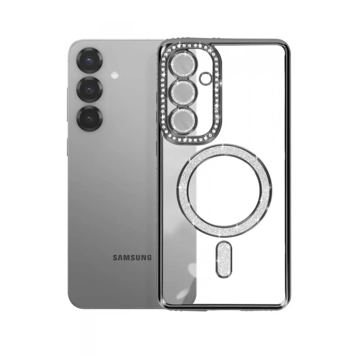 Mey İthalat®  Samsung Galaxy A57 5G Joke Simli Magneticsafe Kılıf - Siyah