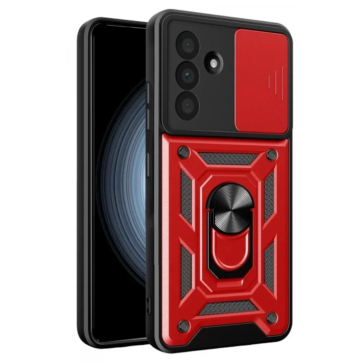 Mey İthalat®  Samsung Galaxy A57 5G Pars Lens Yüzüklü Silikon - Kırmızı