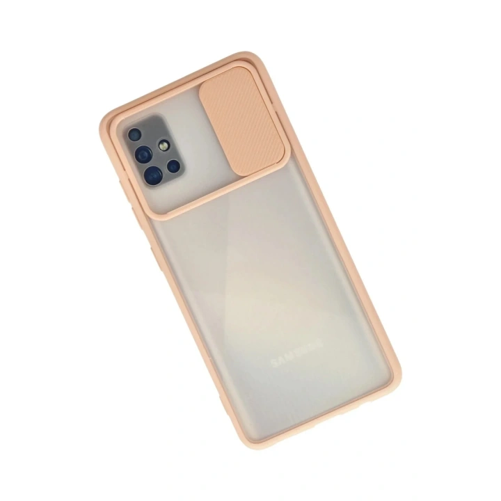 Mey İthalat®  Samsung Galaxy A71 Kılıf Palm Buzlu Kamera Sürgülü Silikon - Pembe