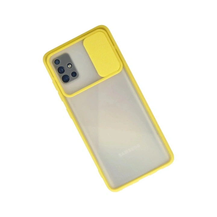 Mey İthalat®  Samsung Galaxy A71 Kılıf Palm Buzlu Kamera Sürgülü Silikon - Sarı