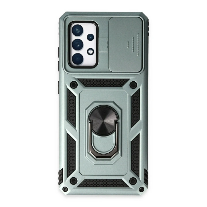 Mey İthalat®  Samsung Galaxy A72 Kılıf Pars Lens Yüzüklü Silikon - Yeşil