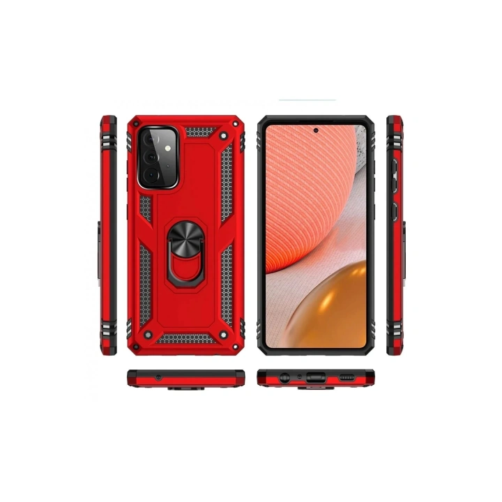 Mey İthalat®  Samsung Galaxy A72 Kılıf Sofya Yüzüklü Silikon Kapak - Kırmızı