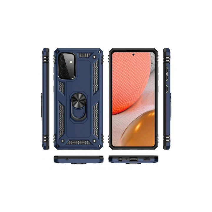 Mey İthalat®  Samsung Galaxy A72 Kılıf Sofya Yüzüklü Silikon Kapak - Lacivert