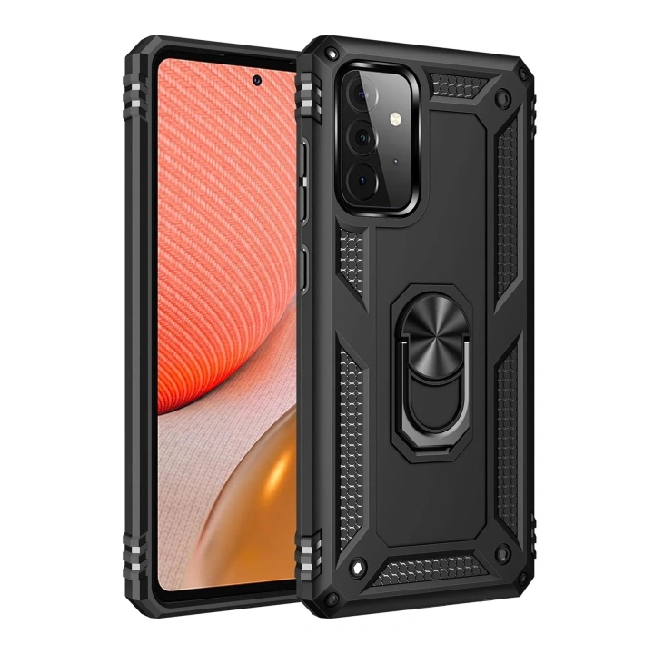Mey İthalat®  Samsung Galaxy A72 Kılıf Sofya Yüzüklü Silikon Kapak - Siyah