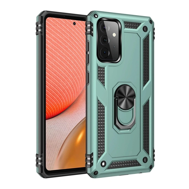 Mey İthalat®  Samsung Galaxy A72 Kılıf Sofya Yüzüklü Silikon Kapak - Yeşil