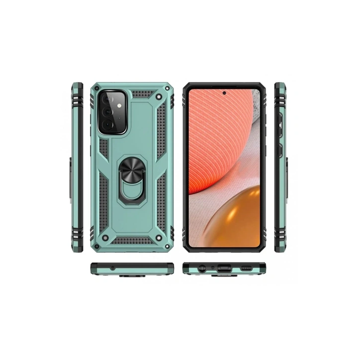 Mey İthalat®  Samsung Galaxy A72 Kılıf Sofya Yüzüklü Silikon Kapak - Yeşil