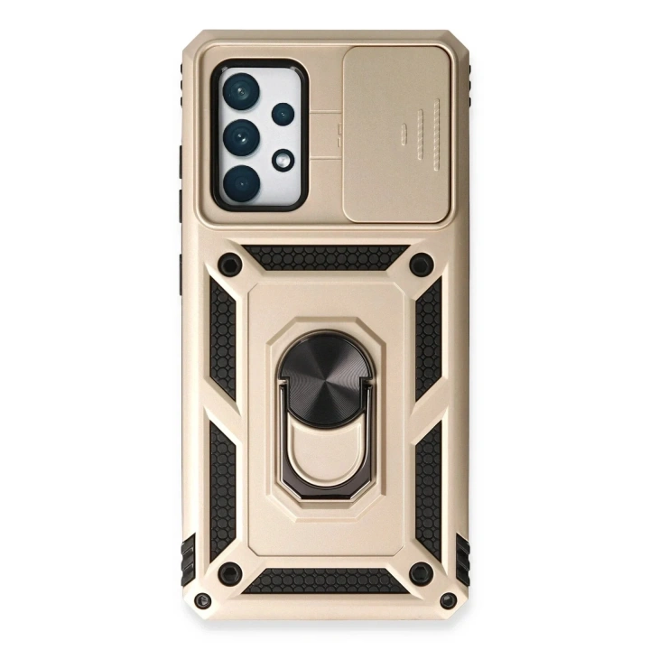 Mey İthalat®  Samsung Galaxy A73 5G Kılıf Pars Lens Yüzüklü Silikon - Gold